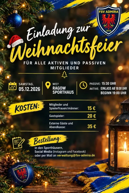 🎄Einladung zur Weihnachtsfeier des FSV Admira 2016! 🎄
