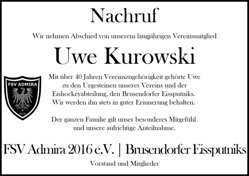 Nachruf Uwe Kurowski