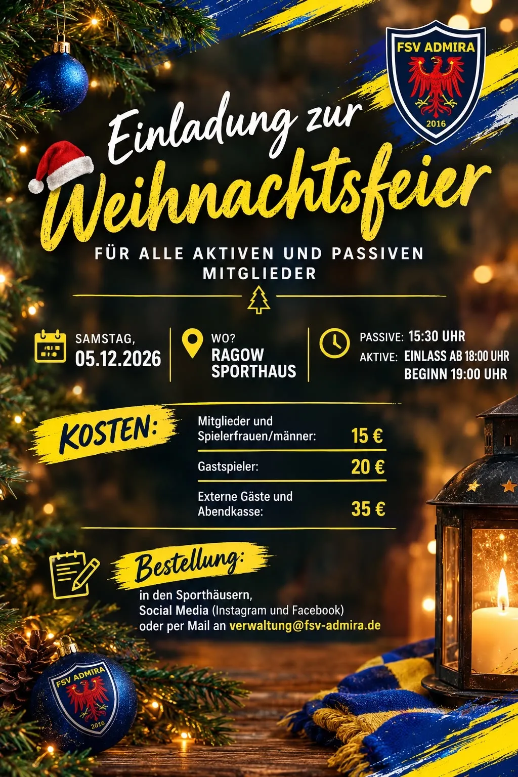 🎄Einladung zur Weihnachtsfeier des FSV Admira 2016! 🎄