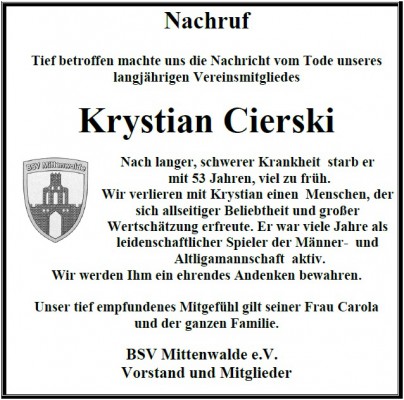 Nachruf Krystian Cierski